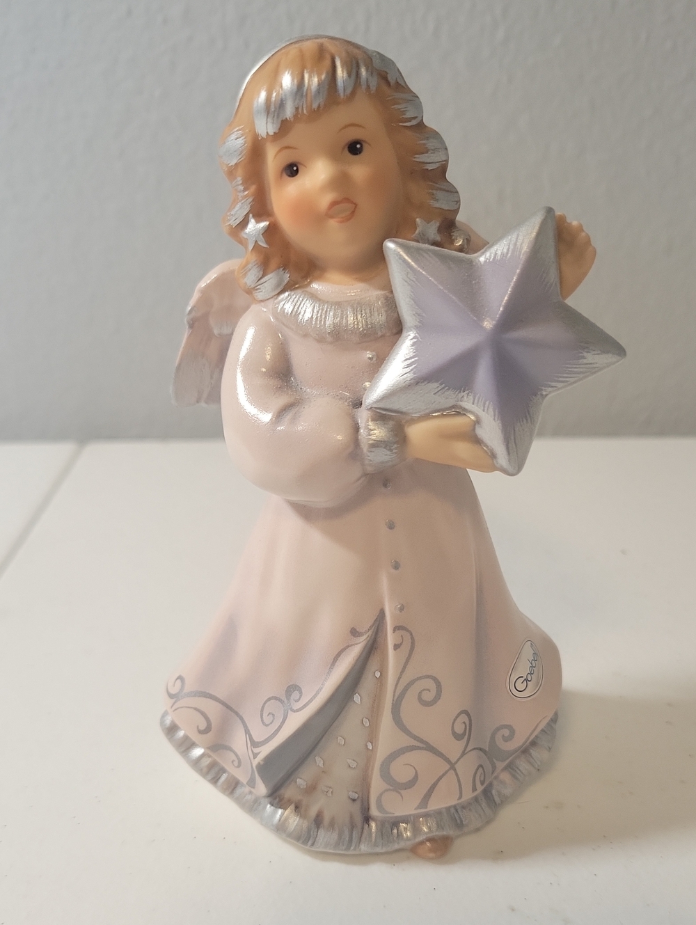Goebel Pink and Silver Porcelain Angel Holding Star